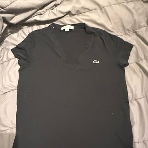 Lacoste Women's Charcoal V-Neck Tee